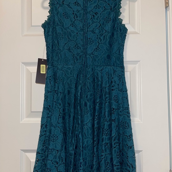 Jodi Kristopher Lace Floral Fit and Flare Dress emerald high Neckline size  3 - Picture 3 of 3